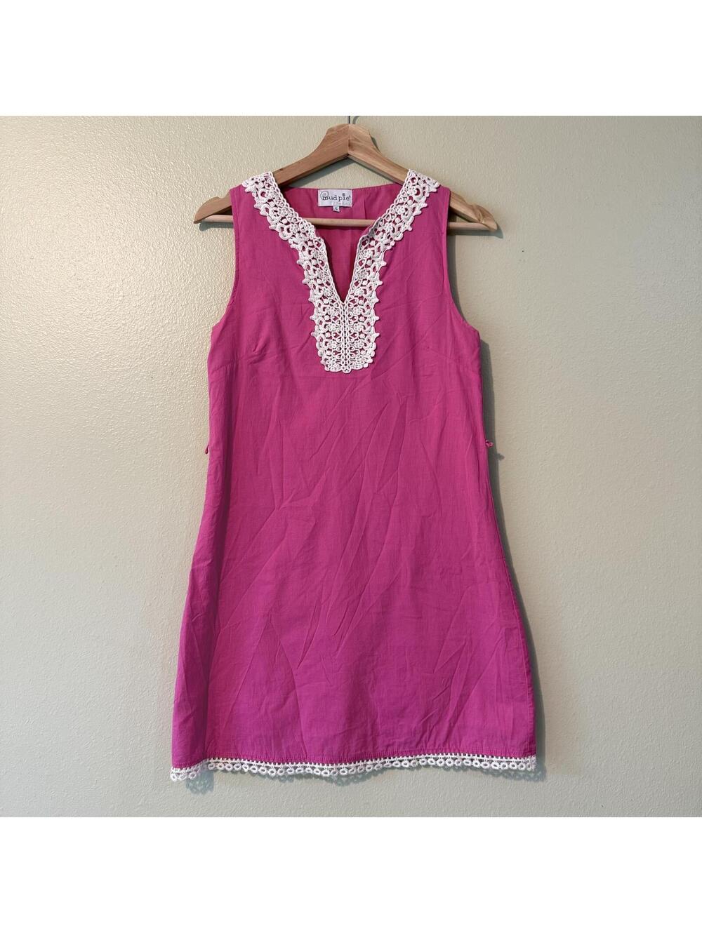 Mud Pie Pink Cotton Sleeveless Tunic Dress with Crochet Trim Size S